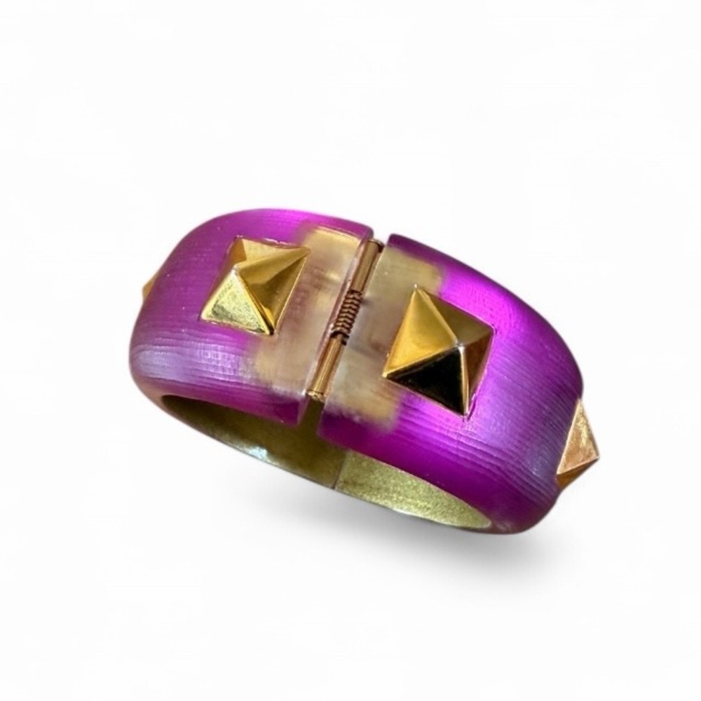 Alexis Bittar Pink Bangle with Gold Pyramid Studs - Picture 8 of 10